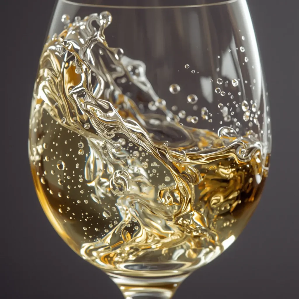 Copa de vino blanco en movimiento
