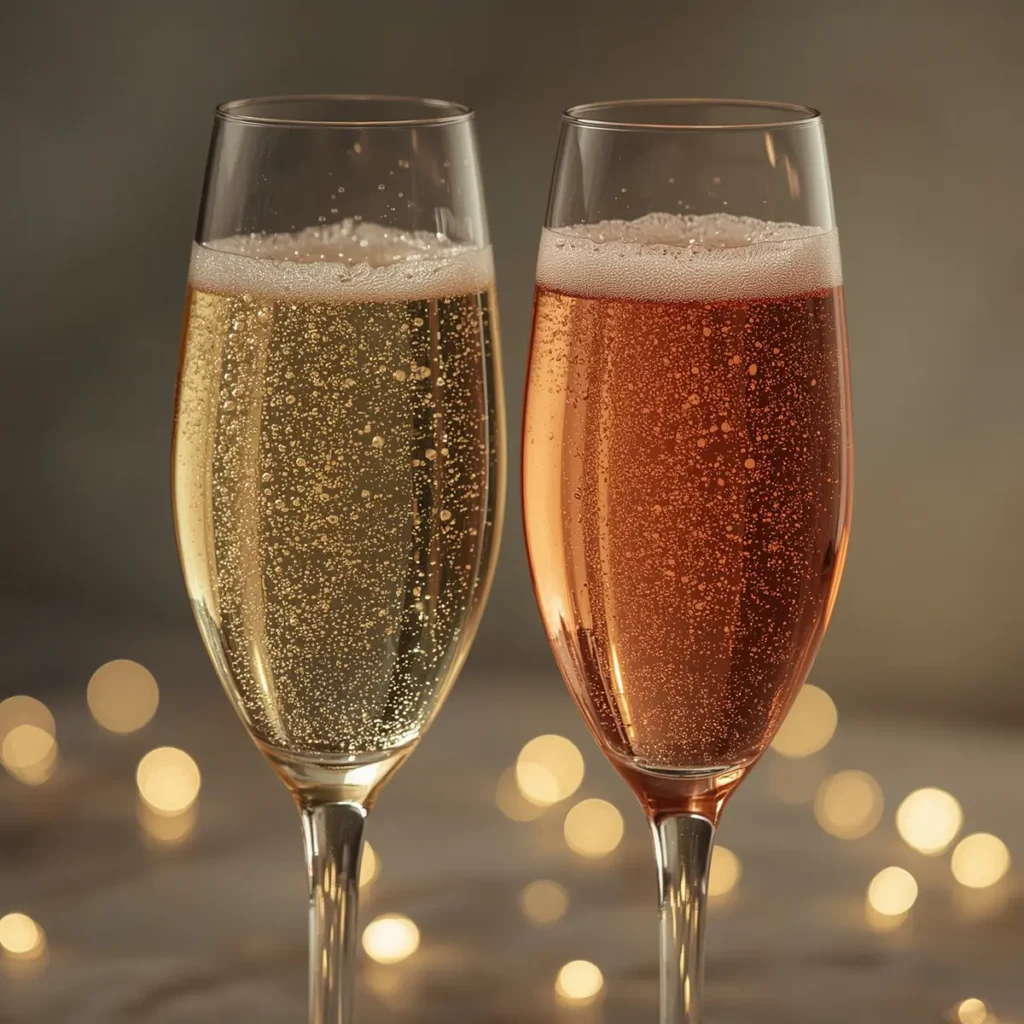 Dos copas de vino espumoso blanco y rosado