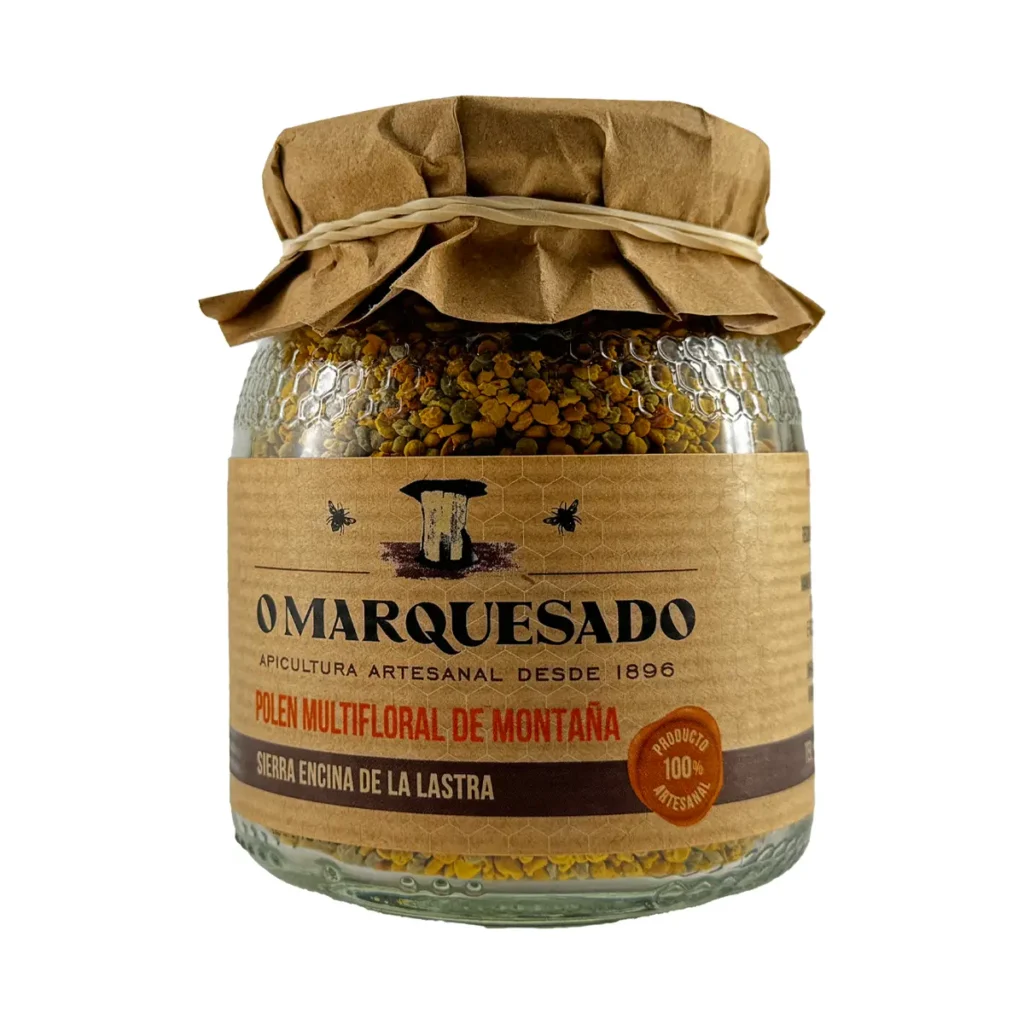 Tarro de polen multifloral O Marquesado, uno de nuestros productos de la colmena